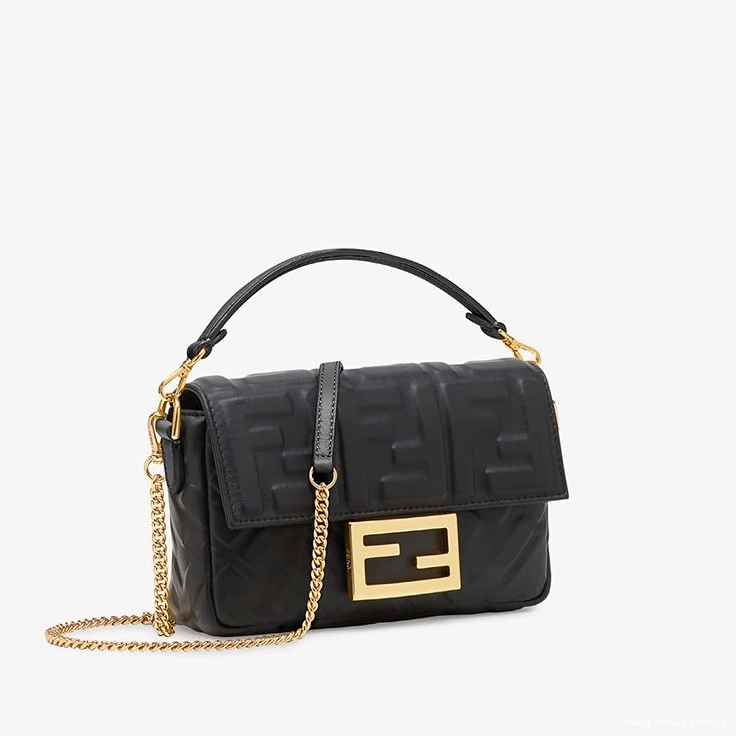 Affordable HOT Nappa Bag In Mini Fendi Baguette Leather Motif Black FF 0712